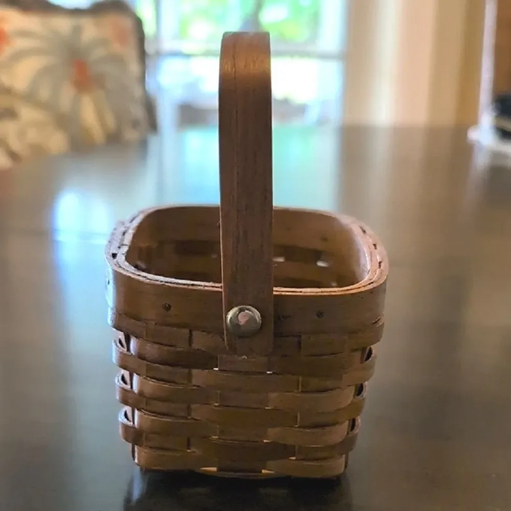 Brown Woven Basket with Handle and Rim Accents